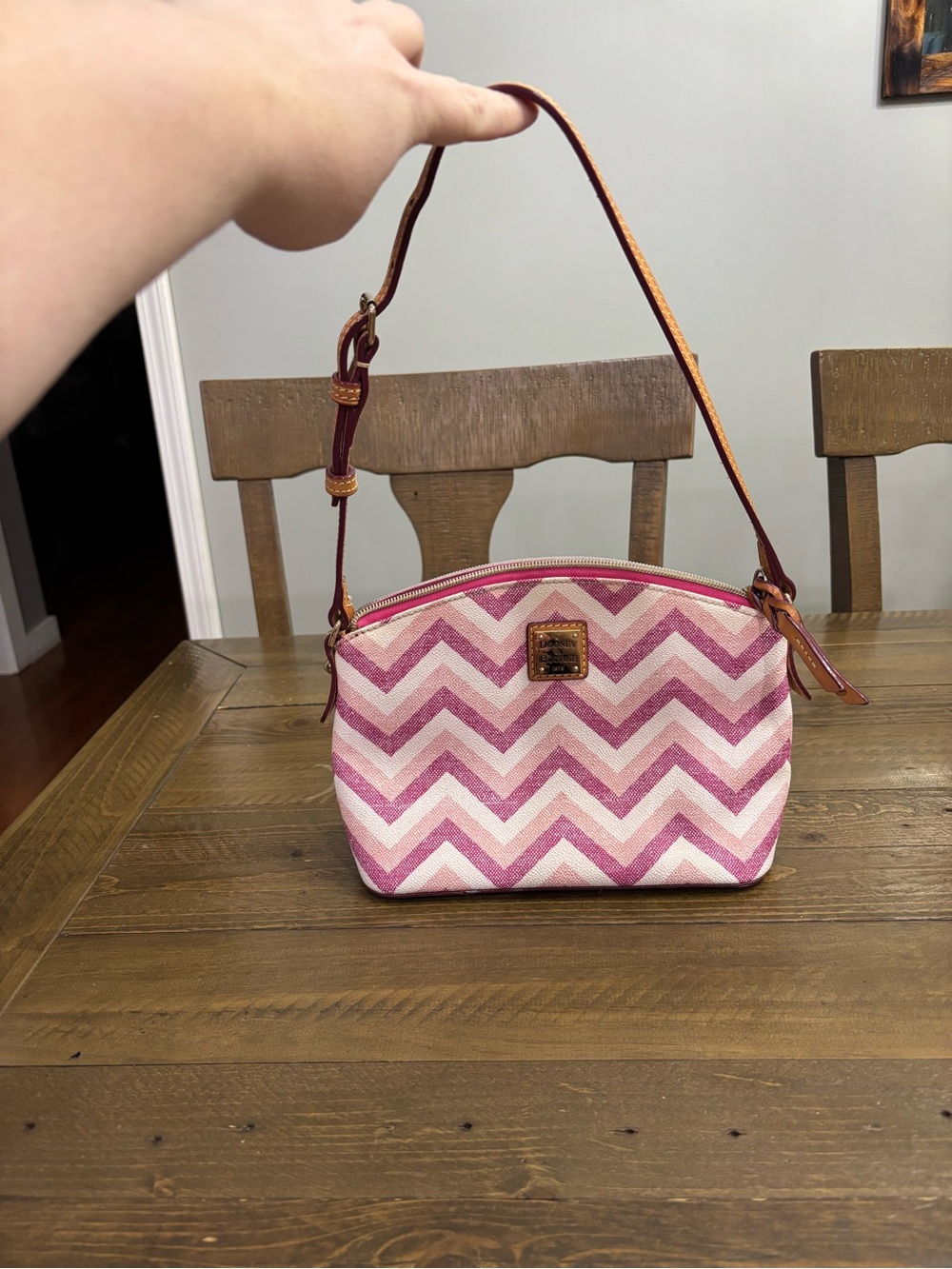 Dooney & Bourke Rare Chevron Suki Crossbody in Pink and White